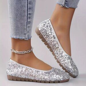 Bling All Over Sequin Flat Ballerina Comfort Shoes